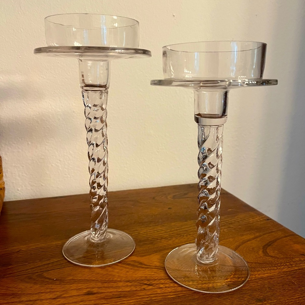 VTG Clear Glass Twisted Stems Candle Holders Set of 2 Jacob Bang 1950’s